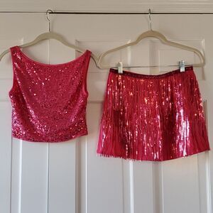 CIDER DARK PINK FUCHSIA RED SEQUIN BARBIE 1989 SET HOLIDAY PARTY SMALL MEDIUM